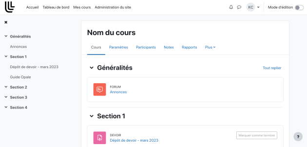 interface de cours
