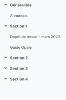 Sommaire de l'espace de cours